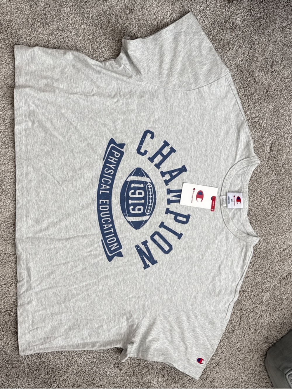 Champion Heather Gray Short-Sleeve 'Physical Education' Graphic Tee - Navy Print